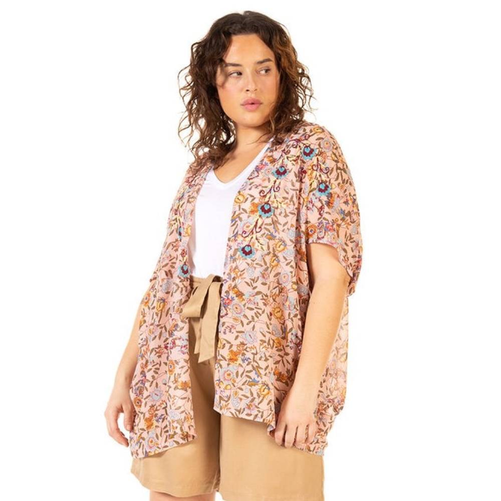 Dex Pink Floral Open-Front Swim Coverup